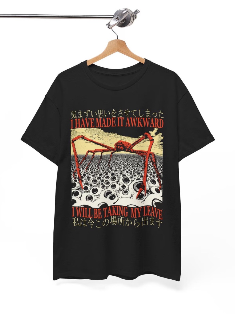 Graphic Black Tee with Red Spider Illustration